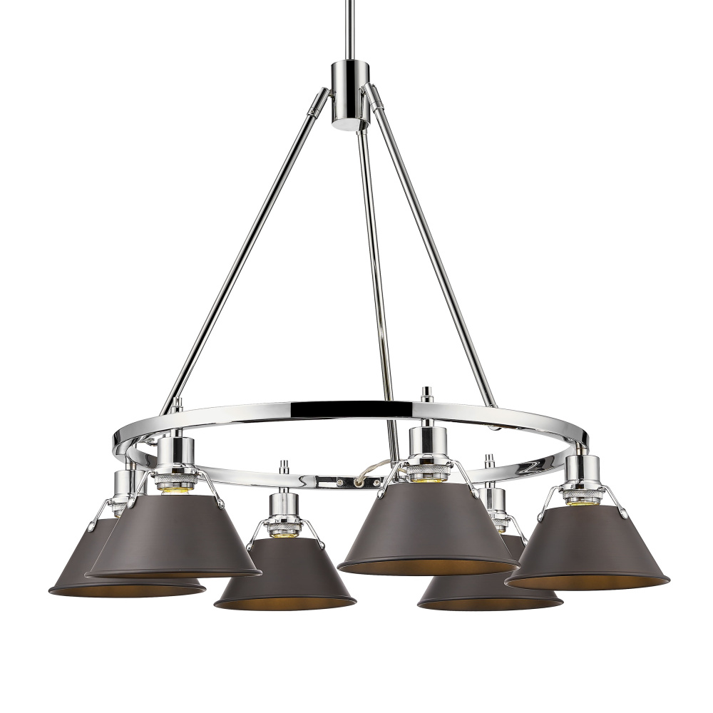Yep by Golden Lighting Orwell 6-light Chandelier in Chrome and Rubbed Bronze shade
